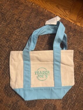 Trader Joe’s Canvas Tote Bag in Cream and Light Blue